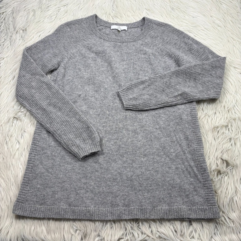 Qi New York Women's S Gray Mixed Knit 100% Cashmere Sweater Quiet Luxury Prep
